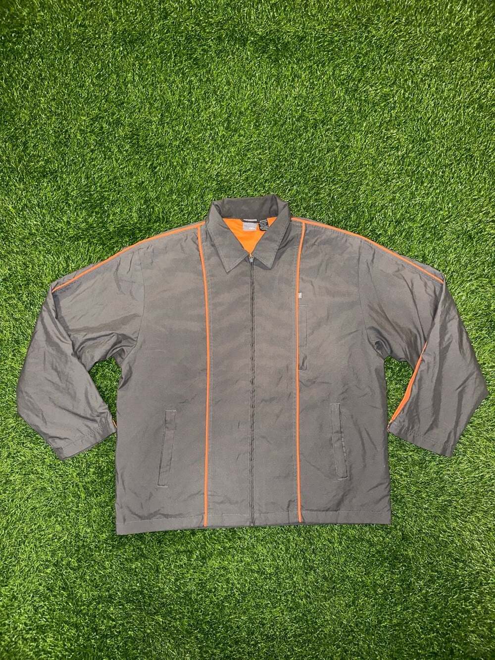 No Fear Jacket Size Medium Gray Orange Zip Up Lined Vintage